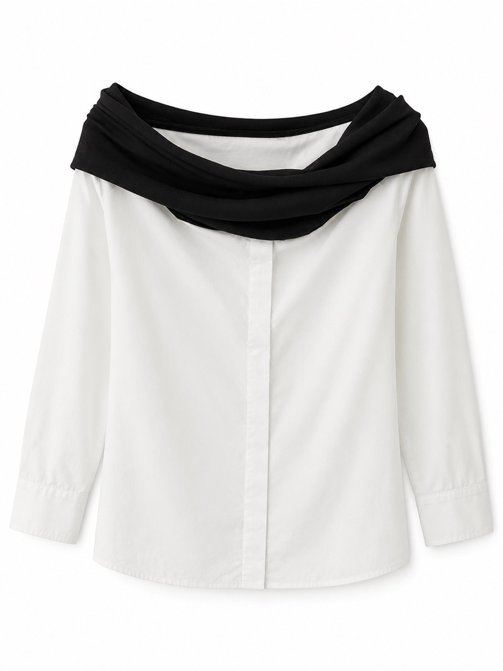 Liviana Conti Off Shoulder Contrast Blouse White Black Womens IT 42 (US 6)